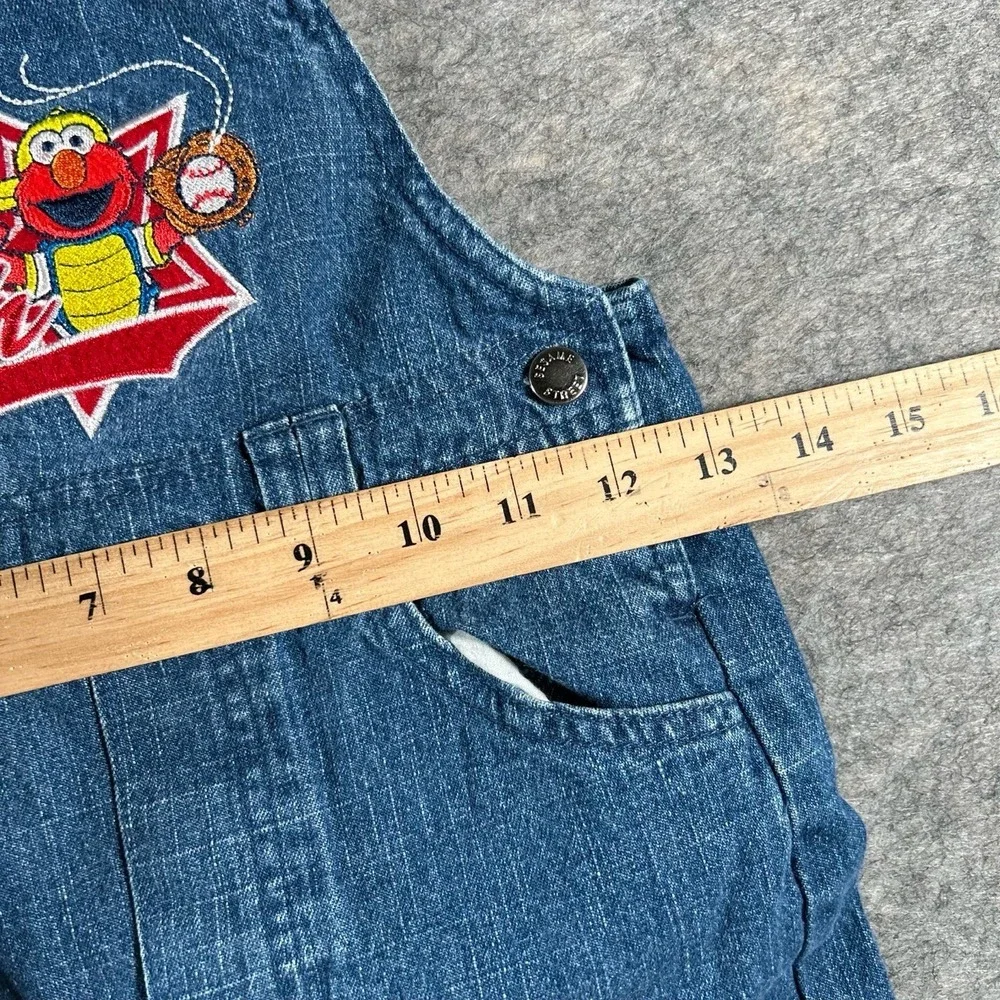 Vintage Sesame Street Kids 4T Blue Elmo Baseball Overalls Playwear Fun Kidcore